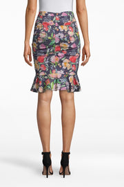 Watercolour Floral Cotton-Metal Ruffled Skirt