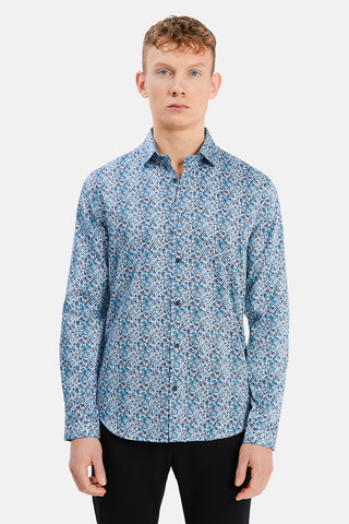 Trostol Long-Sleeved Sport Shirt Abstract Print Ink Blue