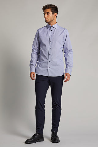 Long Sleeve Casual Shirt in Blue Microprint