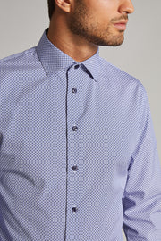 Long Sleeve Casual Shirt in Blue Microprint
