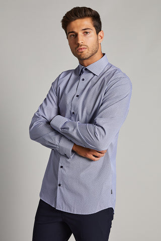 Long Sleeve Casual Shirt in Blue Microprint