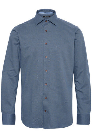 Long Sleeve Casual Shirt in Dark Navy Microprint