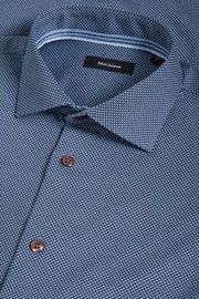 Long Sleeve Casual Shirt in Dark Navy Microprint