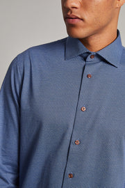 Long Sleeve Casual Shirt in Dark Navy Microprint