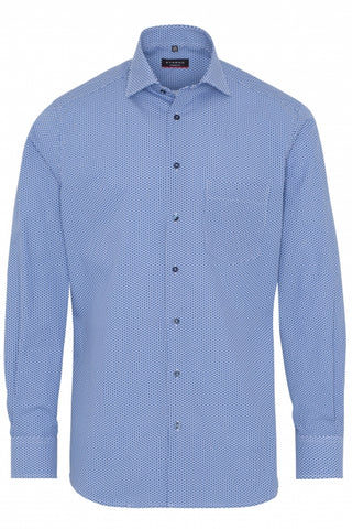 Long-Sleeved Poplin Shirt Modern Fit Blue-White Print