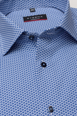 Long-Sleeved Poplin Shirt Modern Fit Blue-White Print