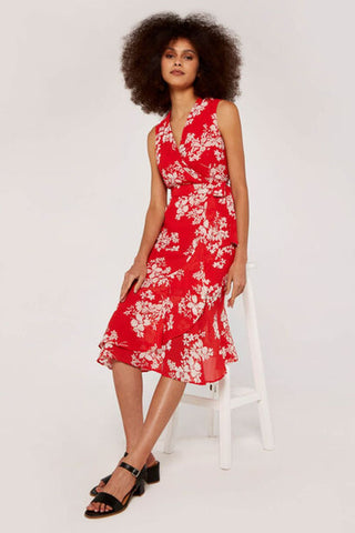 Apricot Wrap Dress in Red/White Floral
