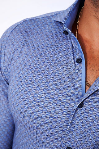 Desoto Long Sleeve Shirt in Micro Stripe Square Print