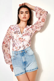 Long Sleeve Soft Floral Print Blouse