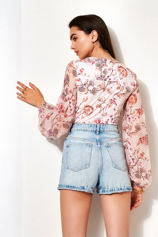 Long Sleeve Soft Floral Print Blouse