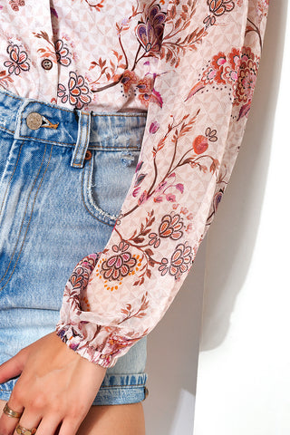 Long Sleeve Soft Floral Print Blouse