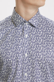 Trostol Long-Sleeved Sport Shirt Navy Blazer Micro-Fern Print