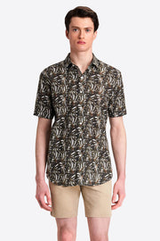 Short-Sleeved Linen Cotton Shaped Shirt in Jungle Print