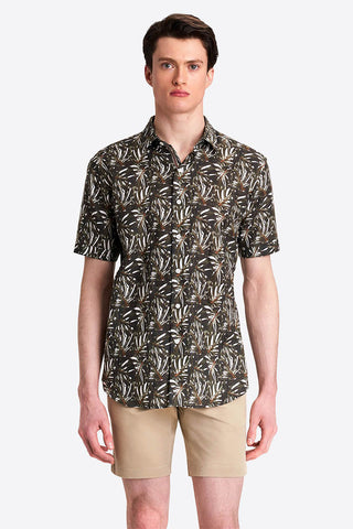 Short-Sleeved Linen Cotton Shaped Shirt in Jungle Print