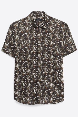 Short-Sleeved Linen Cotton Shaped Shirt in Jungle Print