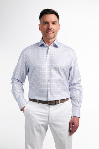 Kent Long Sleeve Dress Shirt in White/Blue Check