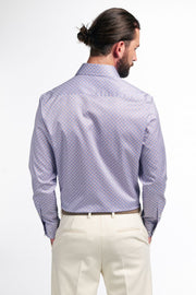 Long Sleeve Dress Shirt in Blue/Red Geo Print