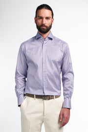 Long Sleeve Dress Shirt in Blue/Red Geo Print
