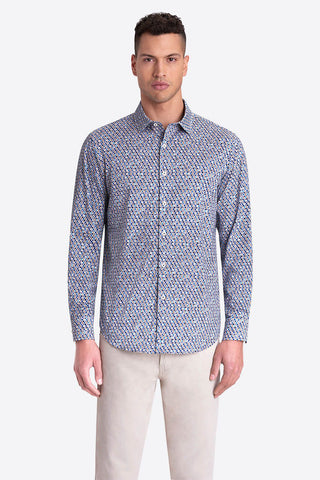OoohCottonTech Long-Sleeved Casual Shirt in Caramel Coin Dot Print