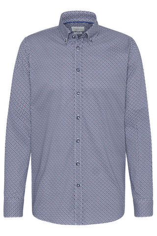 Long-Sleeved Button-Down Shirt Blue Geometric Print