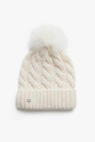 Amalie Cable-Knit Hat with Removable Pompom