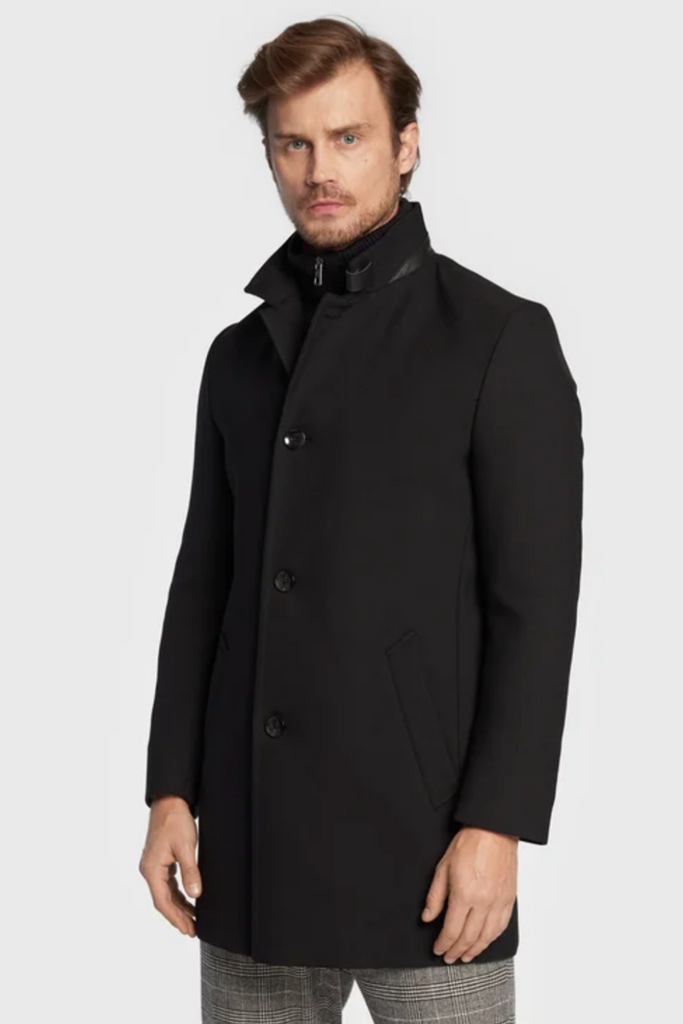 Bugatti Black Wool Coat chrisjameskingston