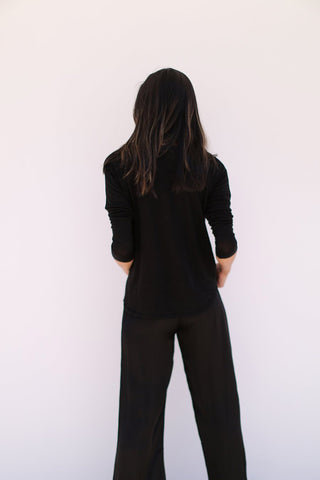 Linen Crew Neck Wide Body Long-sleeved T-shirt in 4 Colors