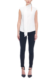Soft-Crinkle Sleeveless Blouse with Scarf Ivory