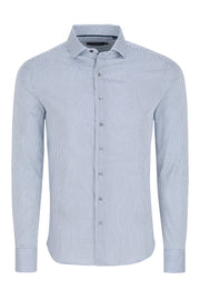 Long-Sleeved Sport Shirt Banker Stripe Burgundy or Denim Blue