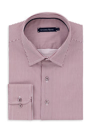Long-Sleeved Sport Shirt Banker Stripe Burgundy or Denim Blue