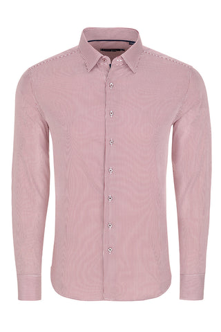 Long-Sleeved Sport Shirt Banker Stripe Burgundy or Denim Blue