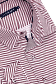 Long-Sleeved Sport Shirt Banker Stripe Burgundy or Denim Blue