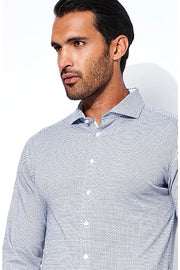 Long-Sleeved Sport Shirt With Blue Micro-Print on White