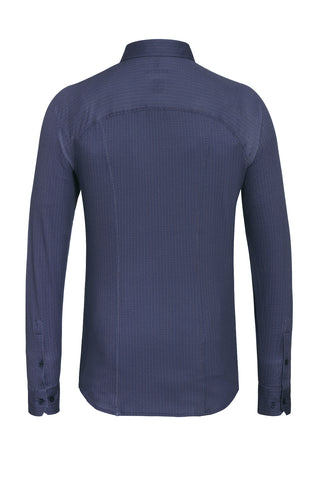 Long-Sleeved Sport Shirt in Blue-Burgundy Herringbone Print