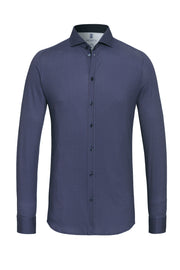 Long-Sleeved Knit Shirt Blue-Burgundy Herringbone Print