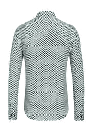 Long-Sleeved Sport Shirt With Navy-Olive Dot Print