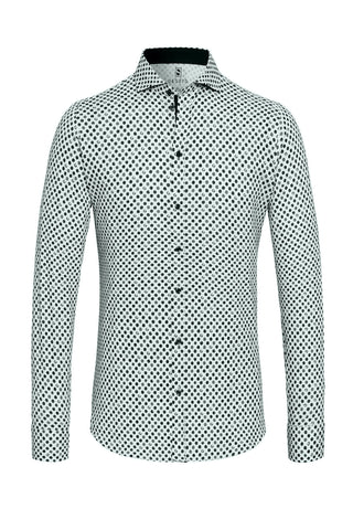 Long-Sleeved Sport Shirt With Navy-Olive Dot Print