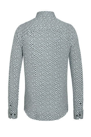 Long-Sleeved Knit Shirt Grey-Dot Print on White
