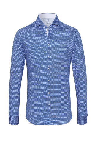 Long-Sleeved Knit Shirt Blue with White Dot