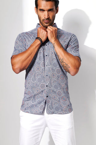 Desoto Short Sleeve Shirt  Button in Mosaic Tile Print
