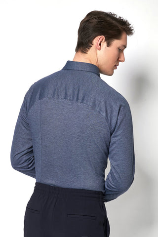 Long-Sleeved Knit Shirt Navy Piqué