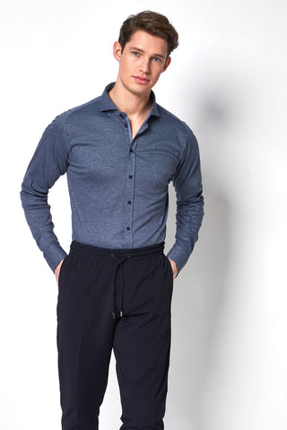 Long-Sleeved Knit Shirt Navy Piqué