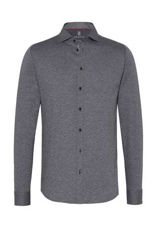 Long-Sleeved Knit Shirt Grey-Blue Piqué
