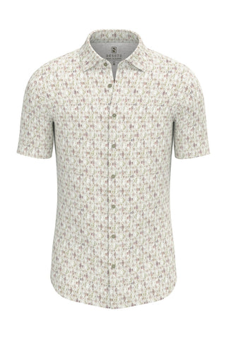 Short-Sleeved Jersey Sport Shirt in Taupe Abstract Print