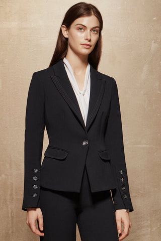 Peak-Lapel Blazer Black with Top-Stitching