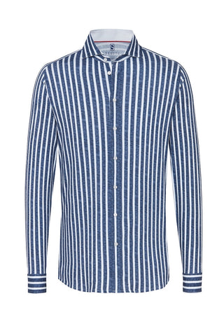 Long-Sleeved Knit Shirt Blue Banker Stripe