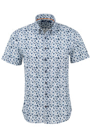 Navy Large Floral Print Short-Sleeved Woven Shirt