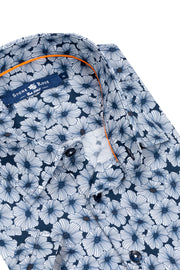 Navy Large Floral Print Short-Sleeved Woven Shirt