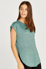 Marled Side Split Cuffed Sleeve Top in 2 Colours