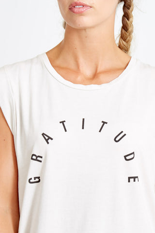Ava "Gratitude" Tank Top White
